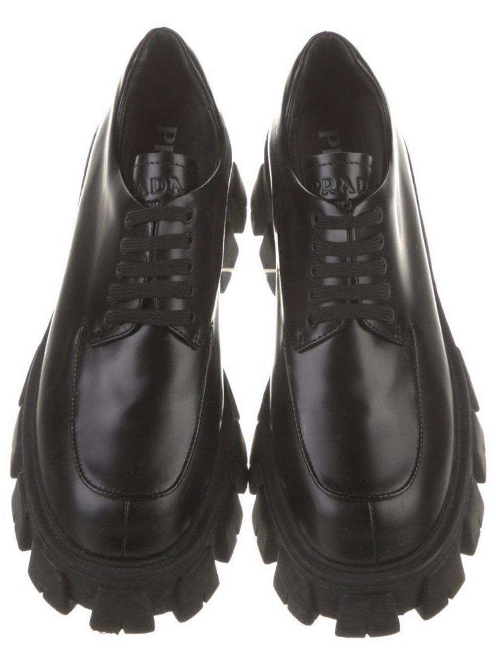 Prada Monolith Oxfords Black Calf Leather Lace Up Shoes Authentic 39 9